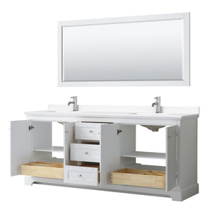 Avery 80 Inch Double Bathroom Vanity in White White Cultured Marble Countertop Undermount Square Sinks No Mirror