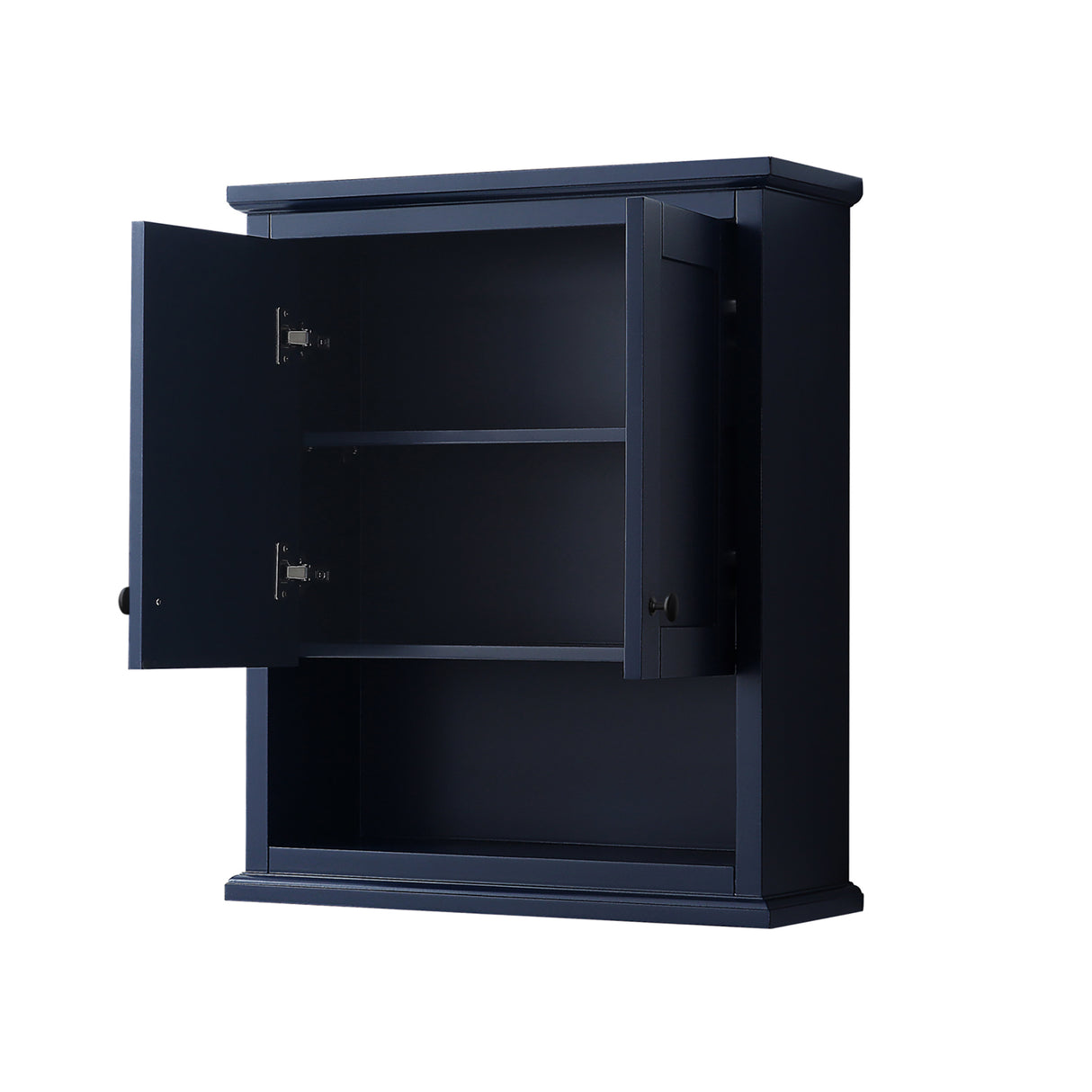 Avery Over-the-Toilet Bathroom Wall-Mounted Storage Cabinet in Dark Blue with Matte Black Trim