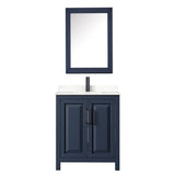Daria 30 Inch Single Bathroom Vanity in Dark Blue Carrara Cultured Marble Countertop Undermount Square Sink Matte Black Trim Medicine Cabinet