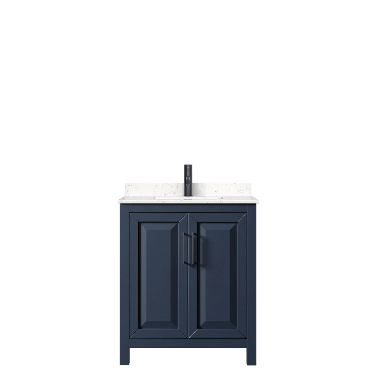 Daria 30 Inch Single Bathroom Vanity in Dark Blue Carrara Cultured Marble Countertop Undermount Square Sink Matte Black Trim