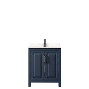 Daria 30 Inch Single Bathroom Vanity in Dark Blue Carrara Cultured Marble Countertop Undermount Square Sink Matte Black Trim