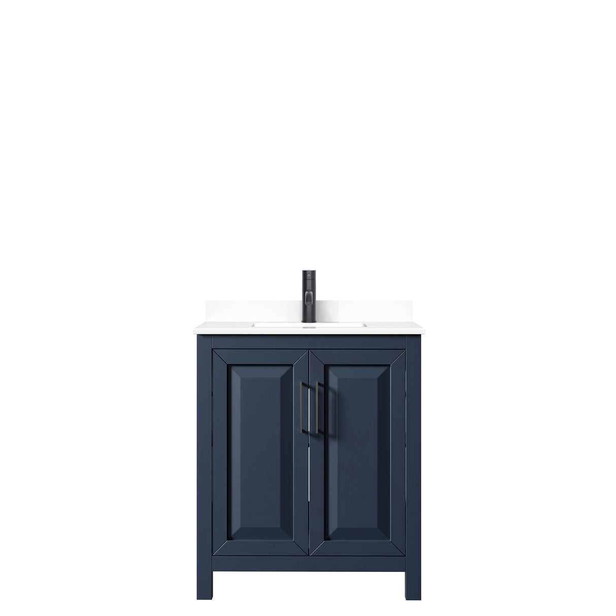 Daria 30 Inch Single Bathroom Vanity in Dark Blue White Cultured Marble Countertop Undermount Square Sink Matte Black Trim