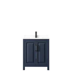 Daria 30 Inch Single Bathroom Vanity in Dark Blue White Cultured Marble Countertop Undermount Square Sink Matte Black Trim
