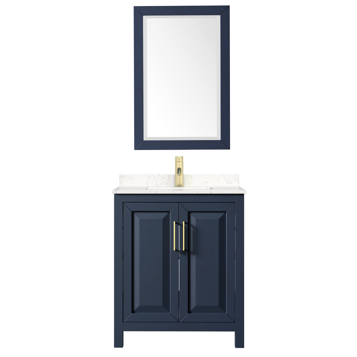 Daria 30 Inch Single Bathroom Vanity in Dark Blue Carrara Cultured Marble Countertop Undermount Square Sink 24 Inch Mirror