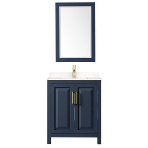 Daria 30 Inch Single Bathroom Vanity in Dark Blue Carrara Cultured Marble Countertop Undermount Square Sink 24 Inch Mirror