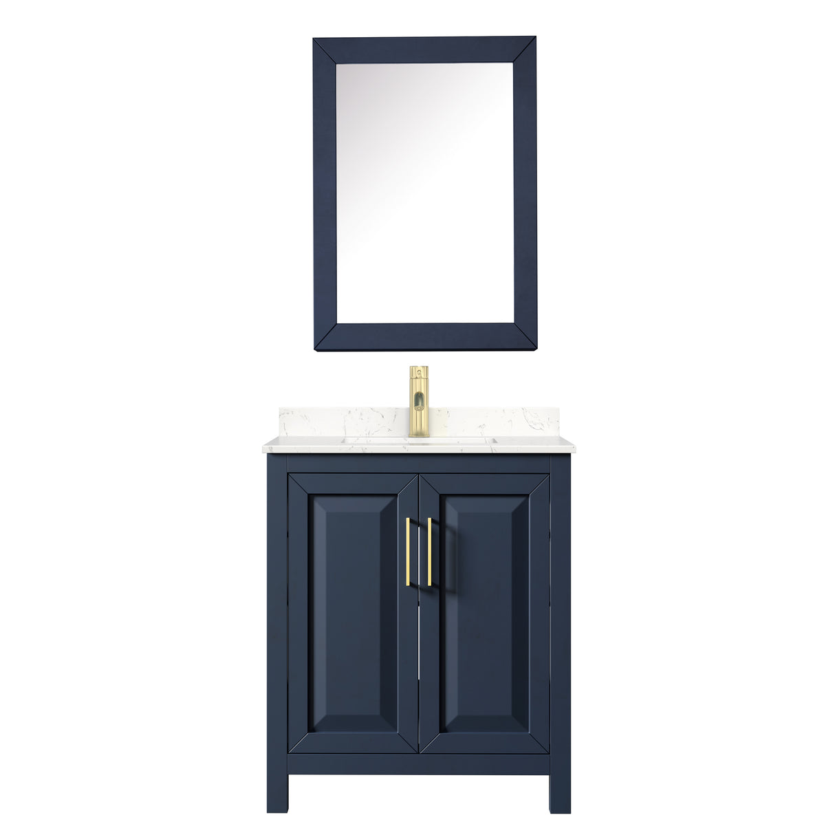 Daria 30 Inch Single Bathroom Vanity in Dark Blue Carrara Cultured Marble Countertop Undermount Square Sink Medicine Cabinet