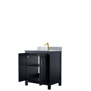 Daria 30 Inch Single Bathroom Vanity in Dark Blue White Carrara Marble Countertop Undermount Square Sink No Mirror