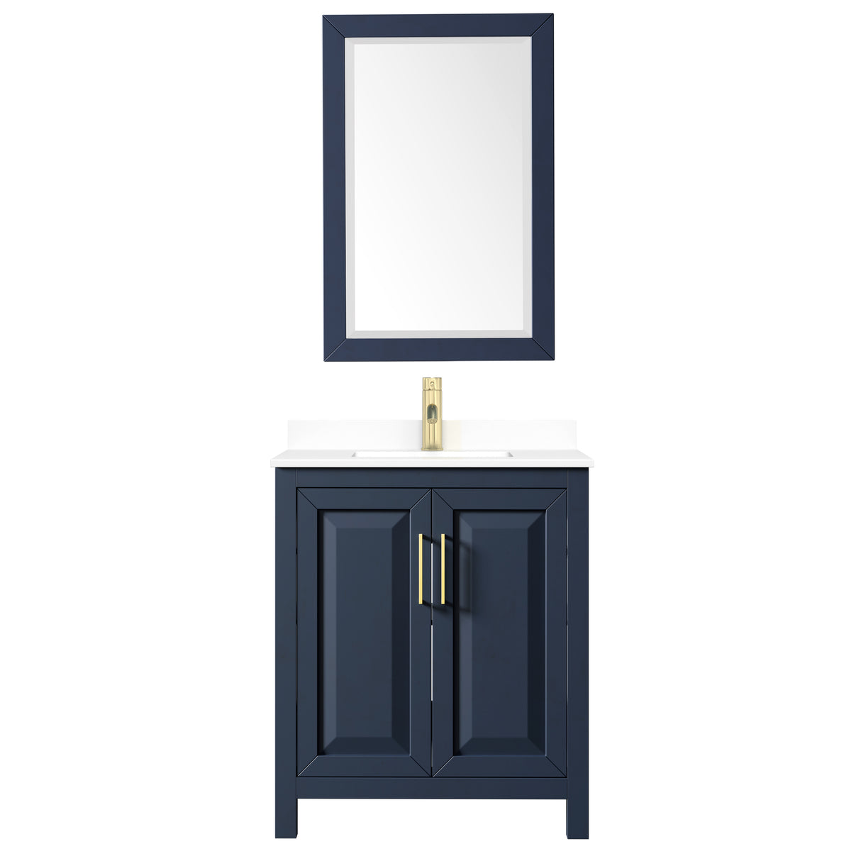 Daria 30 Inch Single Bathroom Vanity in Dark Blue White Cultured Marble Countertop Undermount Square Sink 24 Inch Mirror