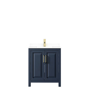 Daria 30 Inch Single Bathroom Vanity in Dark Blue White Cultured Marble Countertop Undermount Square Sink No Mirror