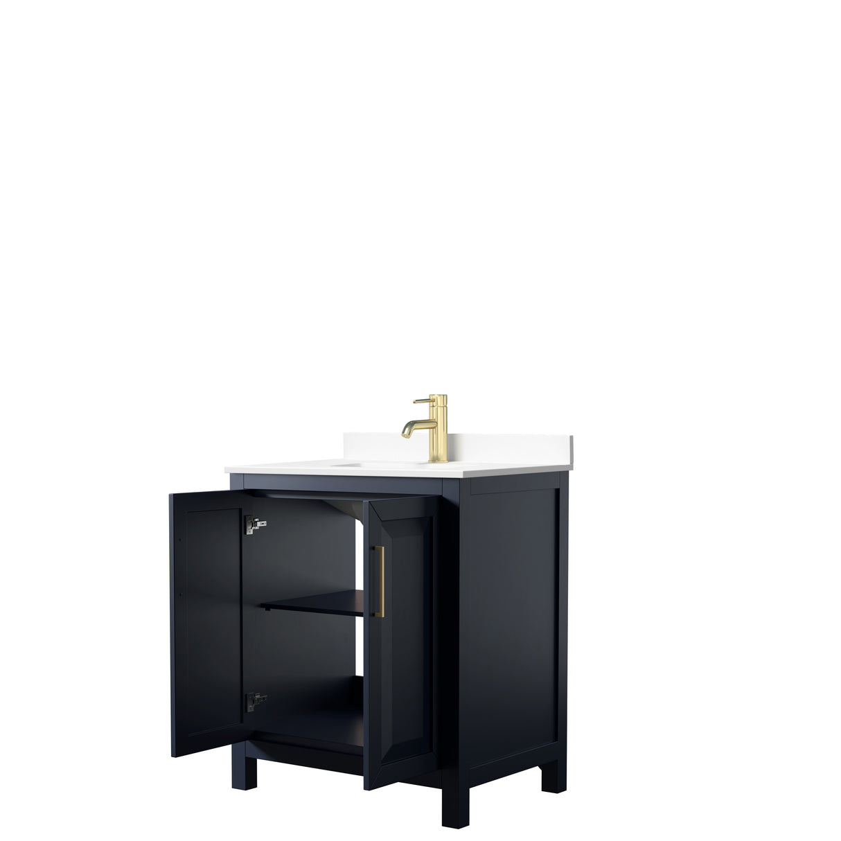 Daria 30 Inch Single Bathroom Vanity in Dark Blue White Cultured Marble Countertop Undermount Square Sink No Mirror