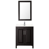 Daria 30 Inch Single Bathroom Vanity in Dark Espresso Carrara Cultured Marble Countertop Undermount Square Sink 24 Inch Mirror