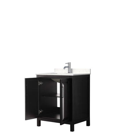 Daria 30 Inch Single Bathroom Vanity in Dark Espresso Carrara Cultured Marble Countertop Undermount Square Sink No Mirror
