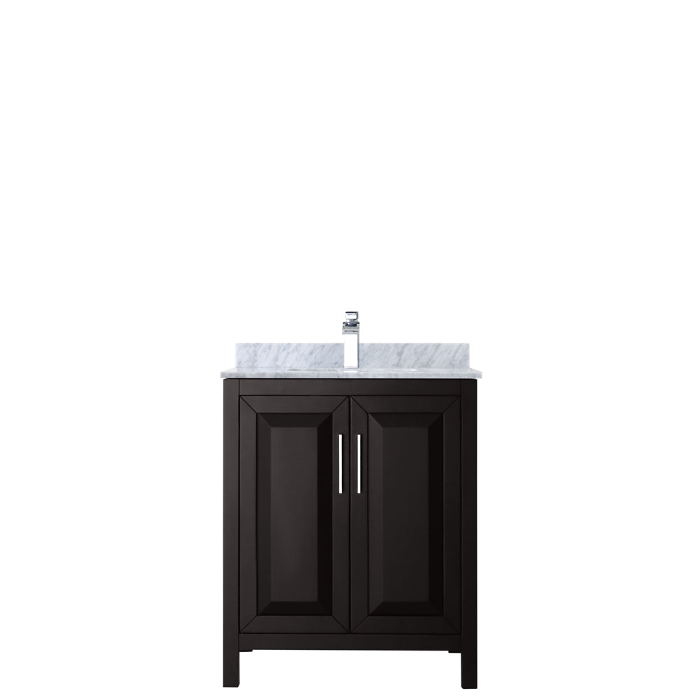 Daria 30 Inch Single Bathroom Vanity in Dark Espresso White Carrara Marble Countertop Undermount Square Sink and No Mirror