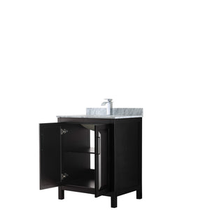 Daria 30 Inch Single Bathroom Vanity in Dark Espresso White Carrara Marble Countertop Undermount Square Sink and No Mirror