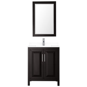 Daria 30 Inch Single Bathroom Vanity in Dark Espresso White Cultured Marble Countertop Undermount Square Sink 24 Inch Mirror