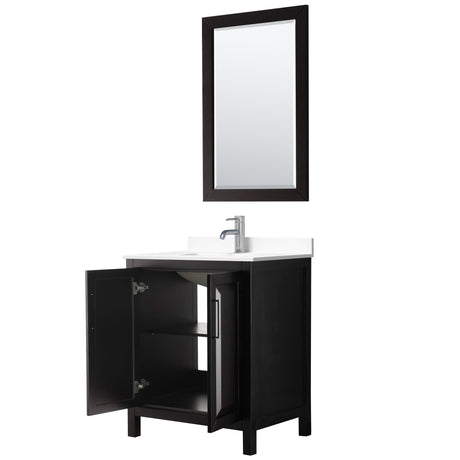 Daria 30 Inch Single Bathroom Vanity in Dark Espresso White Cultured Marble Countertop Undermount Square Sink 24 Inch Mirror
