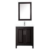 Daria 30 Inch Single Bathroom Vanity in Dark Espresso White Cultured Marble Countertop Undermount Square Sink Medicine Cabinet