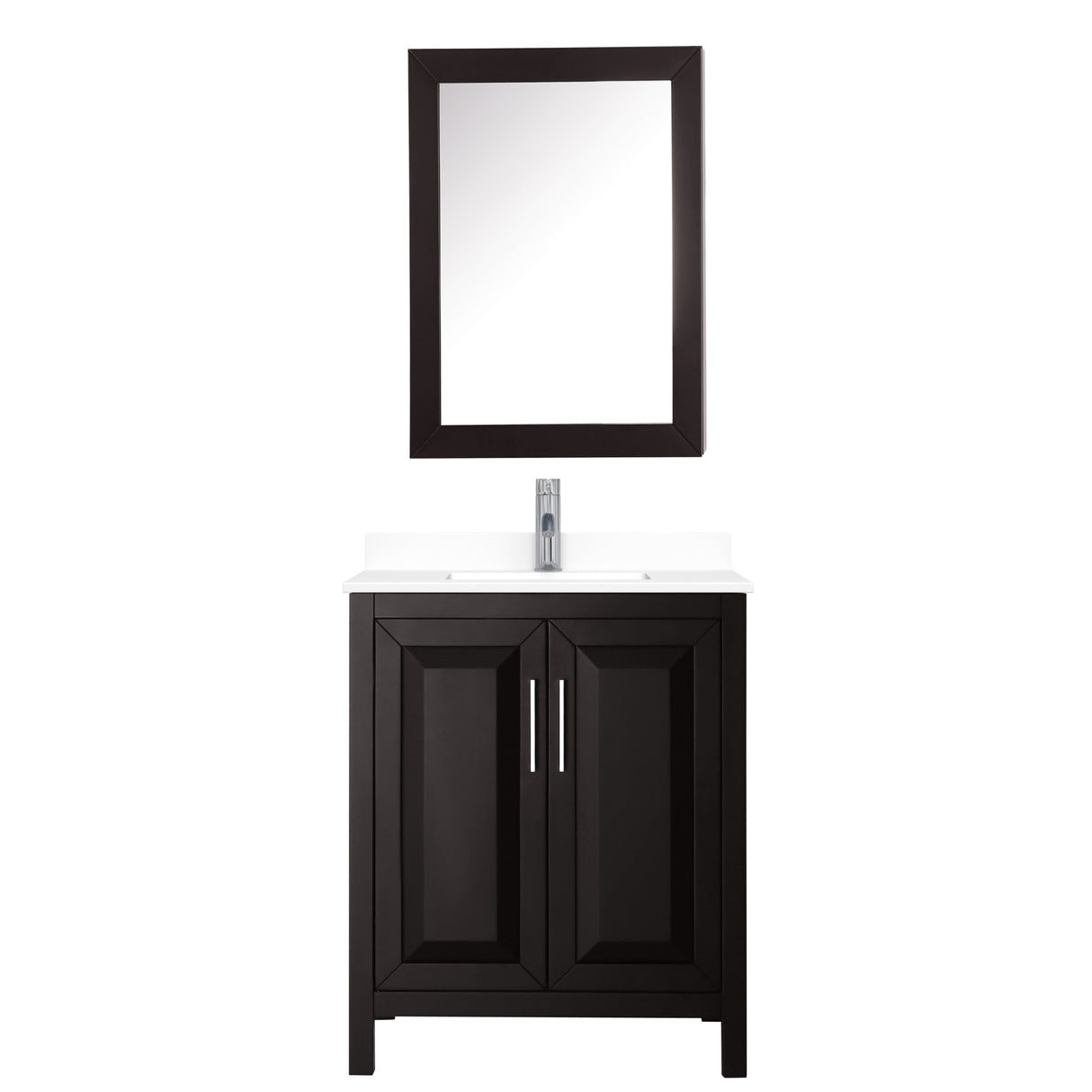 Daria 30 Inch Single Bathroom Vanity in Dark Espresso White Cultured Marble Countertop Undermount Square Sink Medicine Cabinet