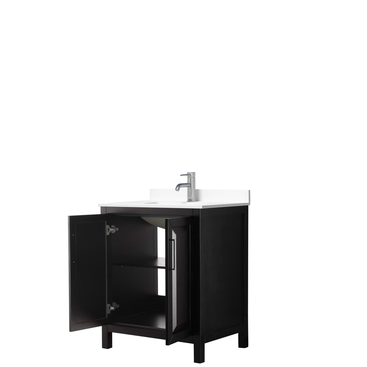 Daria 30 Inch Single Bathroom Vanity in Dark Espresso White Cultured Marble Countertop Undermount Square Sink No Mirror