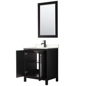 Daria 30 Inch Single Bathroom Vanity in Dark Espresso Carrara Cultured Marble Countertop Undermount Square Sink Matte Black Trim 24 Inch Mirror