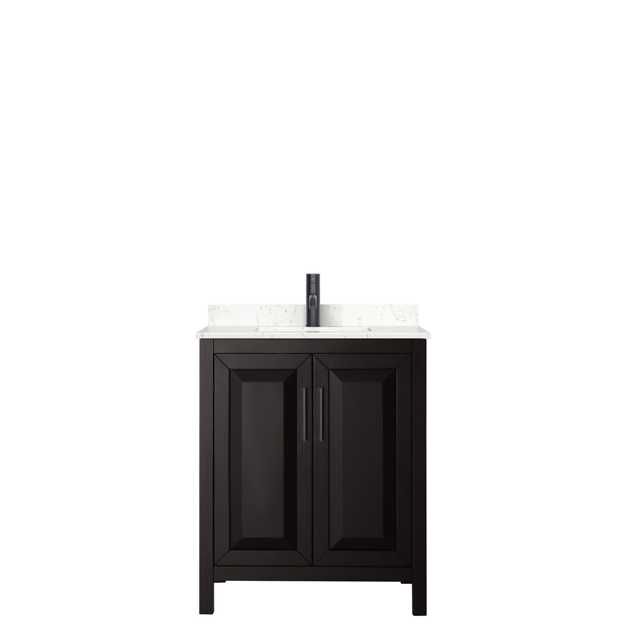 Daria 30 Inch Single Bathroom Vanity in Dark Espresso Carrara Cultured Marble Countertop Undermount Square Sink Matte Black Trim