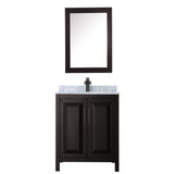 Daria 30 Inch Single Bathroom Vanity in Dark Espresso White Carrara Marble Countertop Undermount Square Sink Matte Black Trim Medicine Cabinet