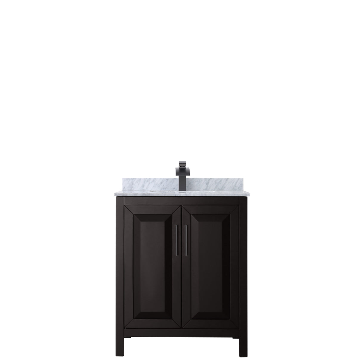 Daria 30 Inch Single Bathroom Vanity in Dark Espresso White Carrara Marble Countertop Undermount Square Sink Matte Black Trim