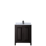 Daria 30 Inch Single Bathroom Vanity in Dark Espresso White Carrara Marble Countertop Undermount Square Sink Matte Black Trim