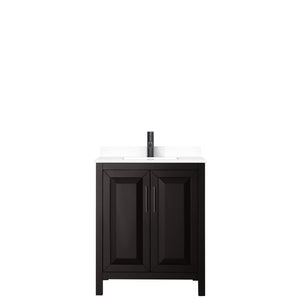 Daria 30 Inch Single Bathroom Vanity in Dark Espresso White Cultured Marble Countertop Undermount Square Sink Matte Black Trim