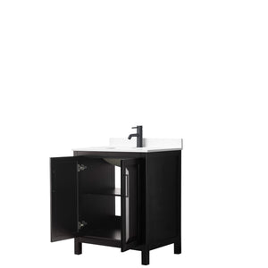 Daria 30 Inch Single Bathroom Vanity in Dark Espresso White Cultured Marble Countertop Undermount Square Sink Matte Black Trim