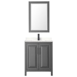 Daria 30 Inch Single Bathroom Vanity in Dark Gray Carrara Cultured Marble Countertop Undermount Square Sink Matte Black Trim 24 Inch Mirror
