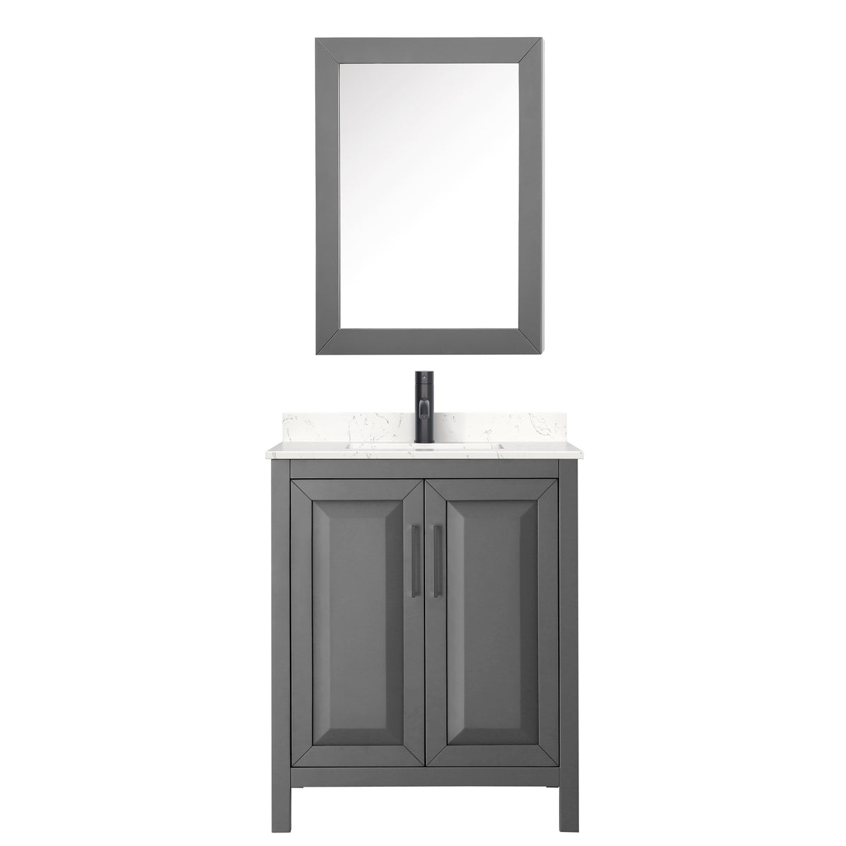 Daria 30 Inch Single Bathroom Vanity in Dark Gray Carrara Cultured Marble Countertop Undermount Square Sink Matte Black Trim Medicine Cabinet
