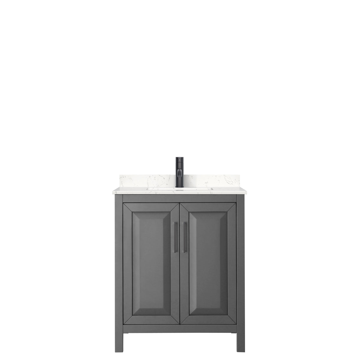 Daria 30 Inch Single Bathroom Vanity in Dark Gray Carrara Cultured Marble Countertop Undermount Square Sink Matte Black Trim