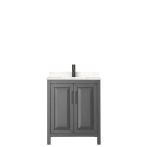 Daria 30 Inch Single Bathroom Vanity in Dark Gray Carrara Cultured Marble Countertop Undermount Square Sink Matte Black Trim