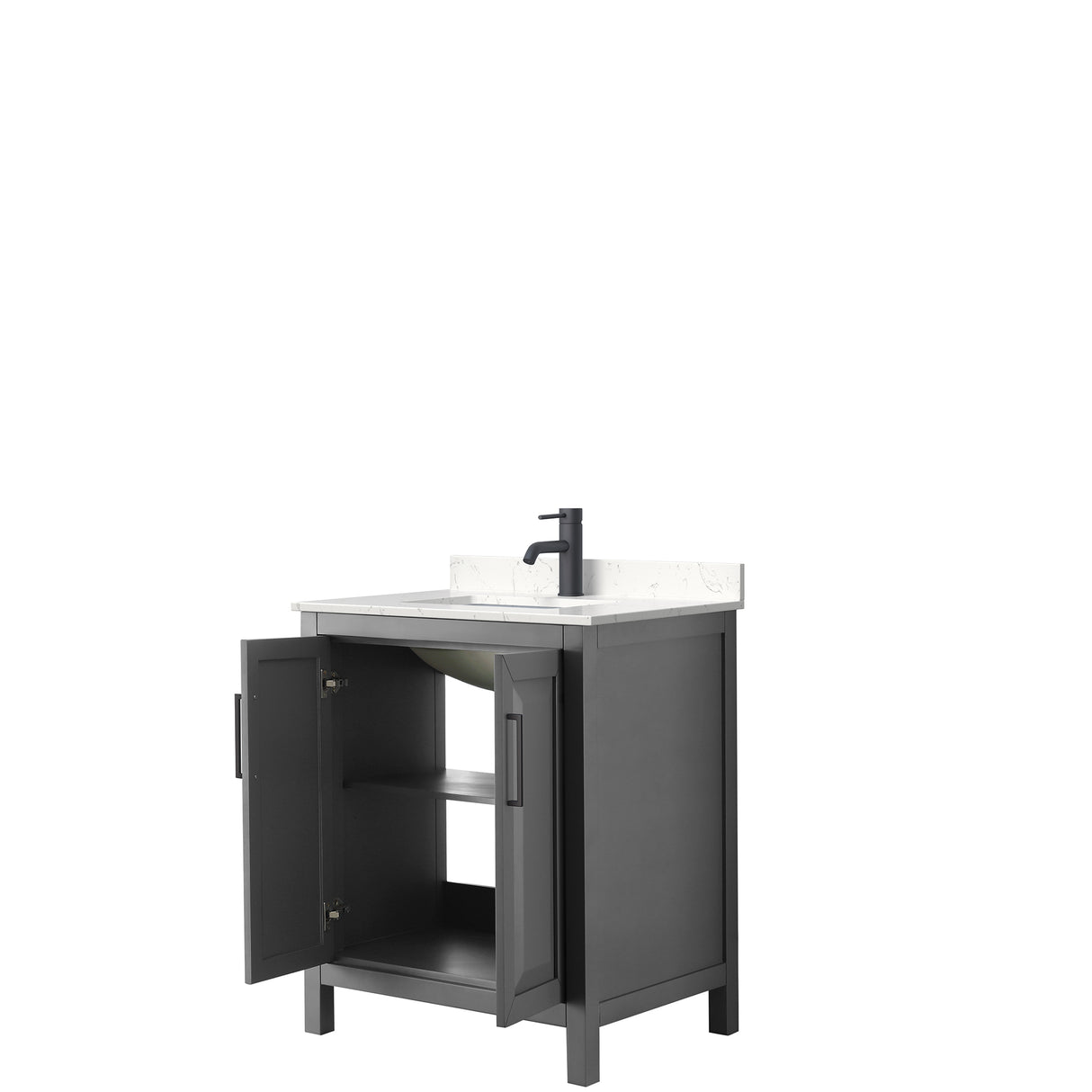 Daria 30 Inch Single Bathroom Vanity in Dark Gray Carrara Cultured Marble Countertop Undermount Square Sink Matte Black Trim