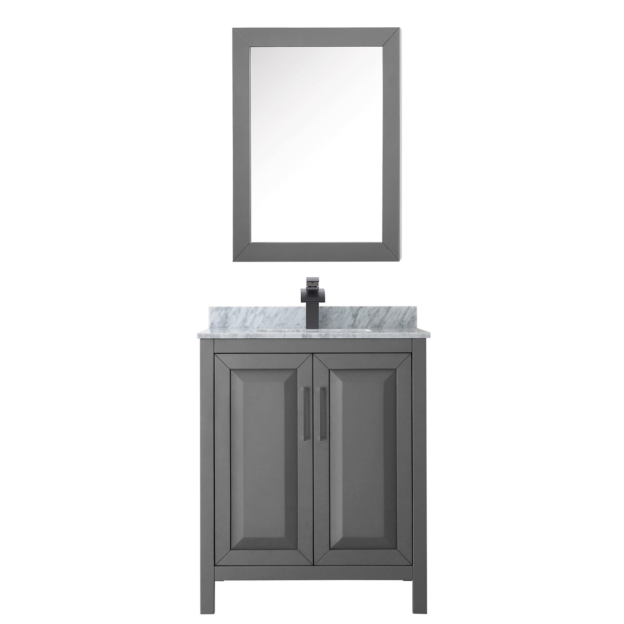 Daria 30 Inch Single Bathroom Vanity in Dark Gray White Carrara Marble Countertop Undermount Square Sink Matte Black Trim Medicine Cabinet