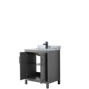 Daria 30 Inch Single Bathroom Vanity in Dark Gray White Carrara Marble Countertop Undermount Square Sink Matte Black Trim