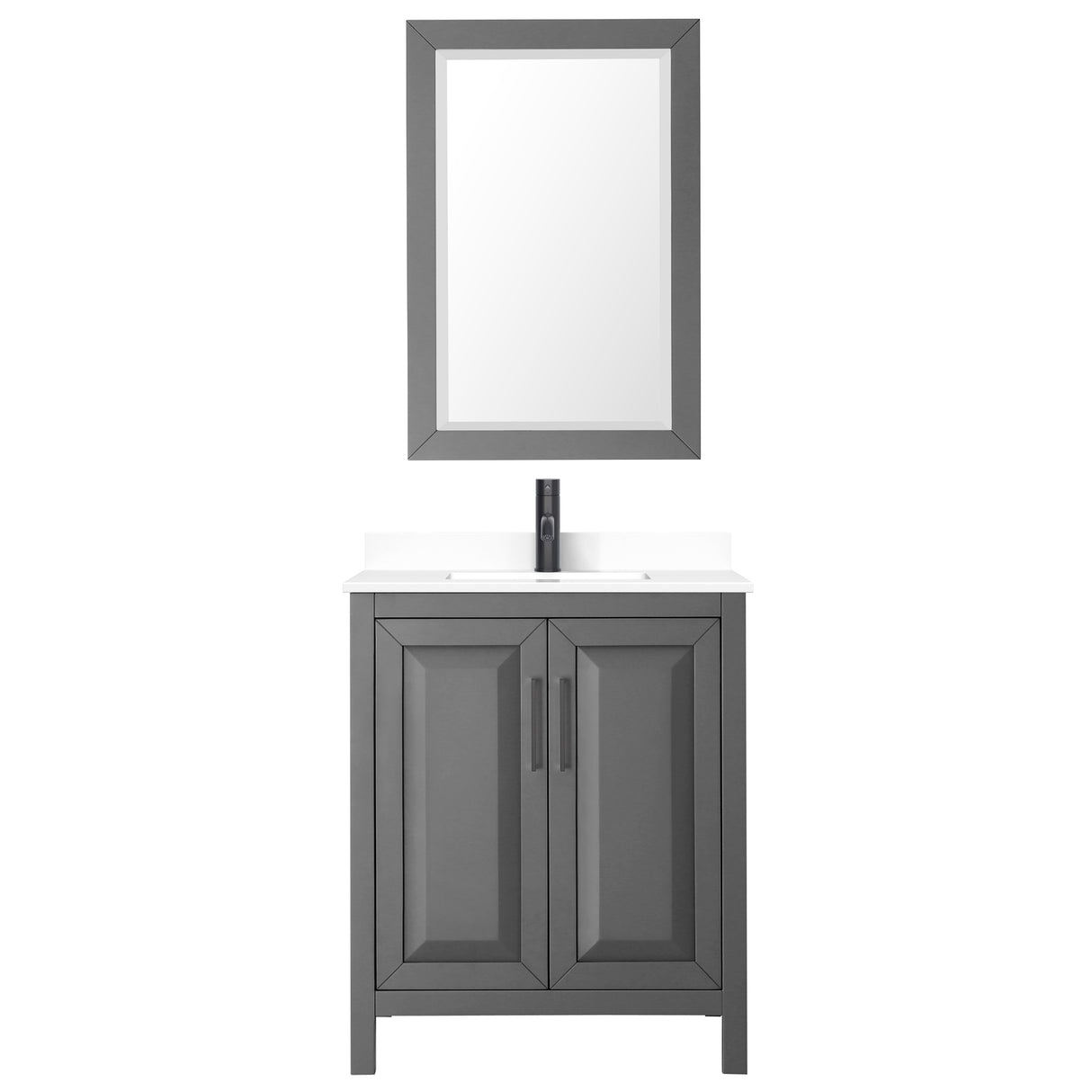 Daria 30 Inch Single Bathroom Vanity in Dark Gray White Cultured Marble Countertop Undermount Square Sink Matte Black Trim 24 Inch Mirror