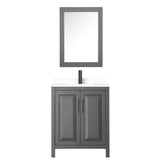 Daria 30 Inch Single Bathroom Vanity in Dark Gray White Cultured Marble Countertop Undermount Square Sink Matte Black Trim Medicine Cabinet