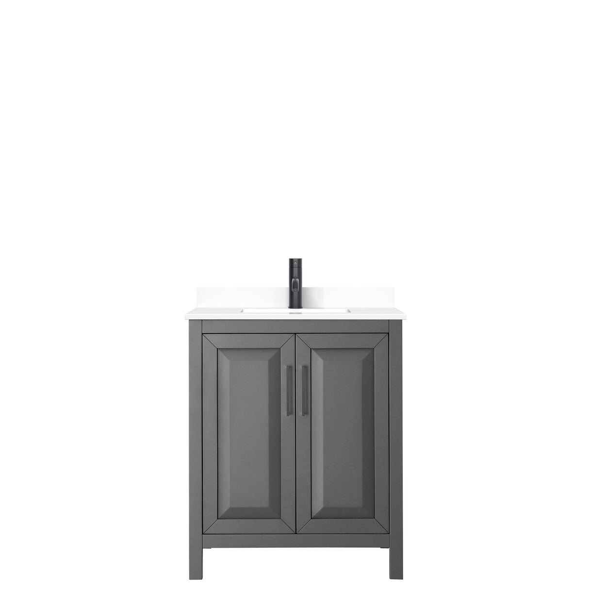 Daria 30 Inch Single Bathroom Vanity in Dark Gray White Cultured Marble Countertop Undermount Square Sink Matte Black Trim