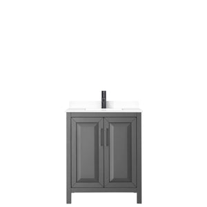 Daria 30 Inch Single Bathroom Vanity in Dark Gray White Cultured Marble Countertop Undermount Square Sink Matte Black Trim