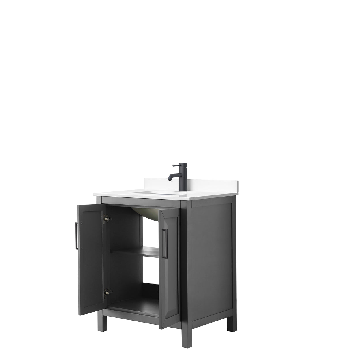 Daria 30 Inch Single Bathroom Vanity in Dark Gray White Cultured Marble Countertop Undermount Square Sink Matte Black Trim