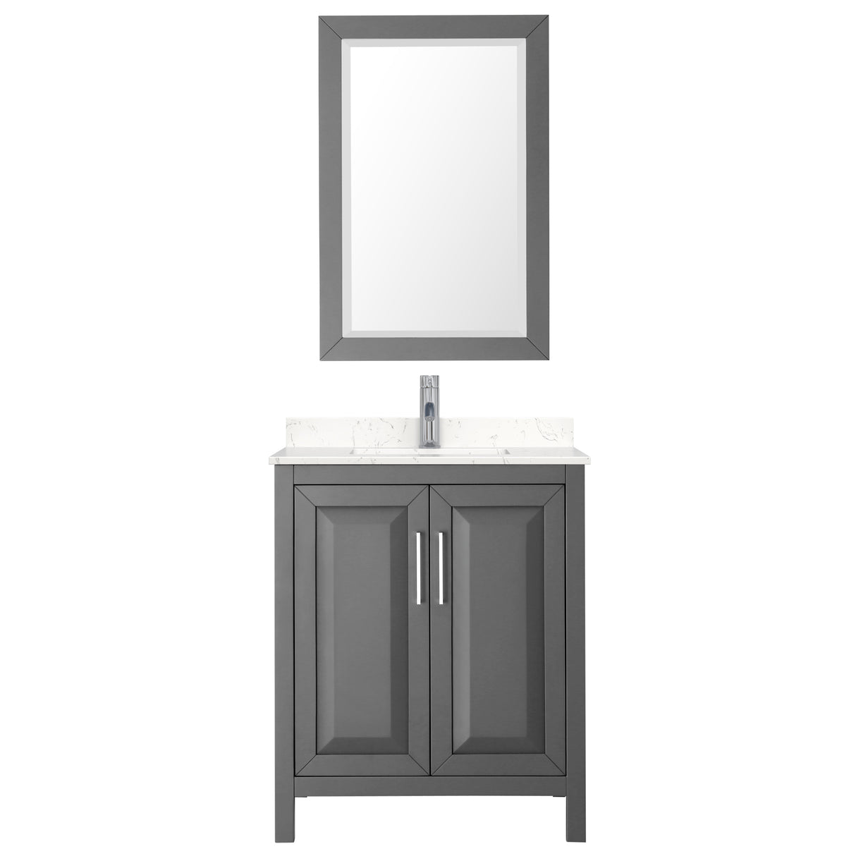 Daria 30 Inch Single Bathroom Vanity in Dark Gray Carrara Cultured Marble Countertop Undermount Square Sink 24 Inch Mirror