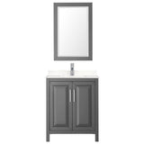 Daria 30 Inch Single Bathroom Vanity in Dark Gray Carrara Cultured Marble Countertop Undermount Square Sink 24 Inch Mirror