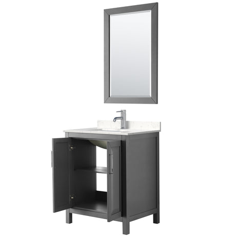 Daria 30 Inch Single Bathroom Vanity in Dark Gray Carrara Cultured Marble Countertop Undermount Square Sink 24 Inch Mirror