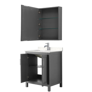 Daria 30 Inch Single Bathroom Vanity in Dark Gray Carrara Cultured Marble Countertop Undermount Square Sink Medicine Cabinet