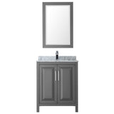 Daria 30 Inch Single Bathroom Vanity in Dark Gray White Carrara Marble Countertop Undermount Square Sink and 24 Inch Mirror