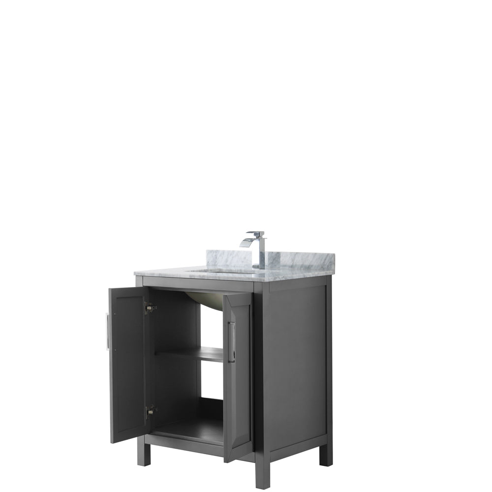 Daria 30 Inch Single Bathroom Vanity in Dark Gray White Carrara Marble Countertop Undermount Square Sink and No Mirror