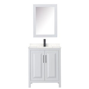 Daria 30 Inch Single Bathroom Vanity in White Carrara Cultured Marble Countertop Undermount Square Sink Matte Black Trim Medicine Cabinet