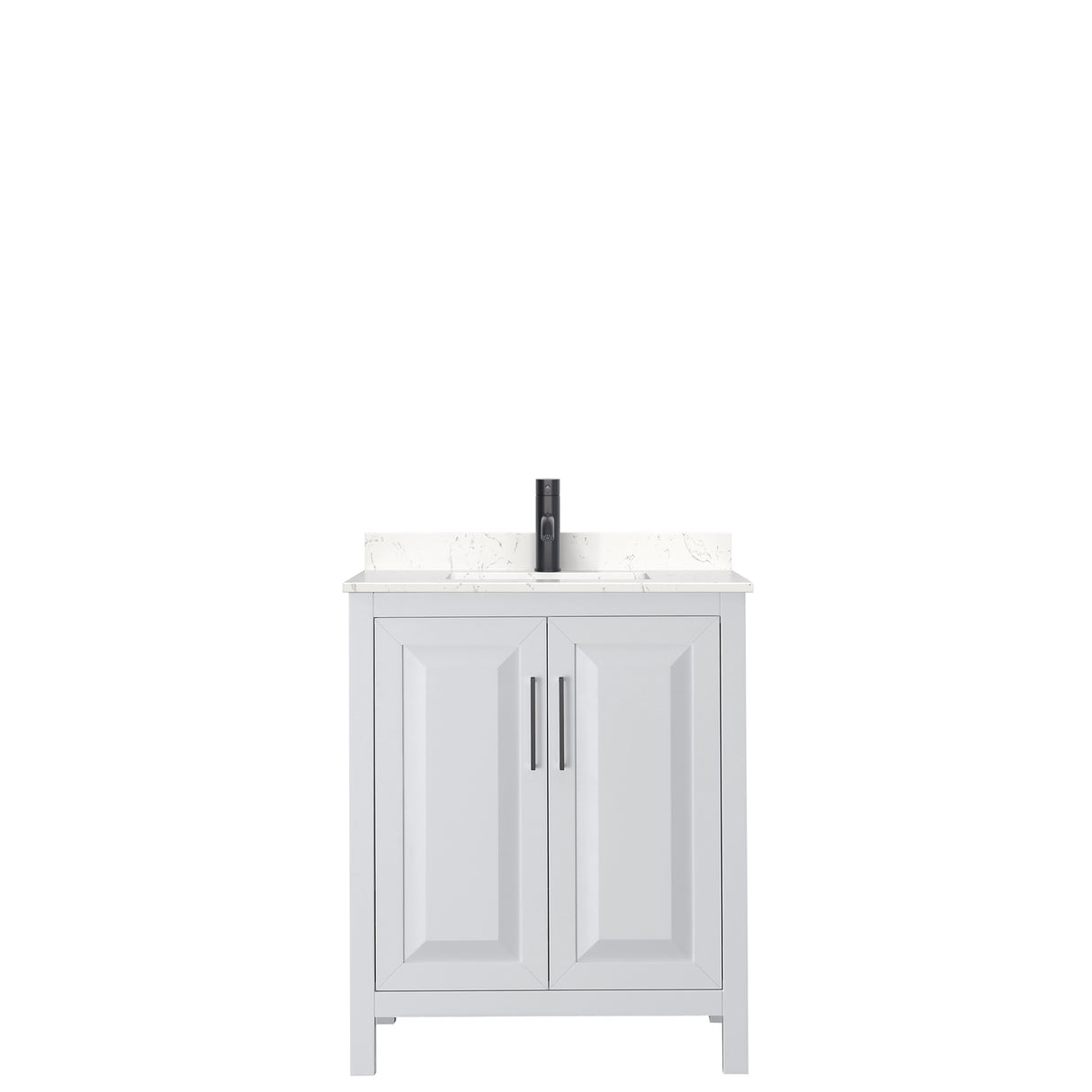 Daria 30 Inch Single Bathroom Vanity in White Carrara Cultured Marble Countertop Undermount Square Sink Matte Black Trim